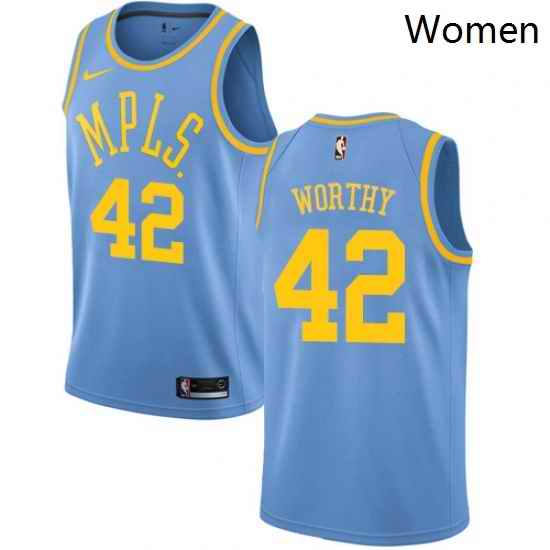 Womens Nike Los Angeles Lakers 42 James Worthy Swingman Blue Hardwood Classics NBA Jersey